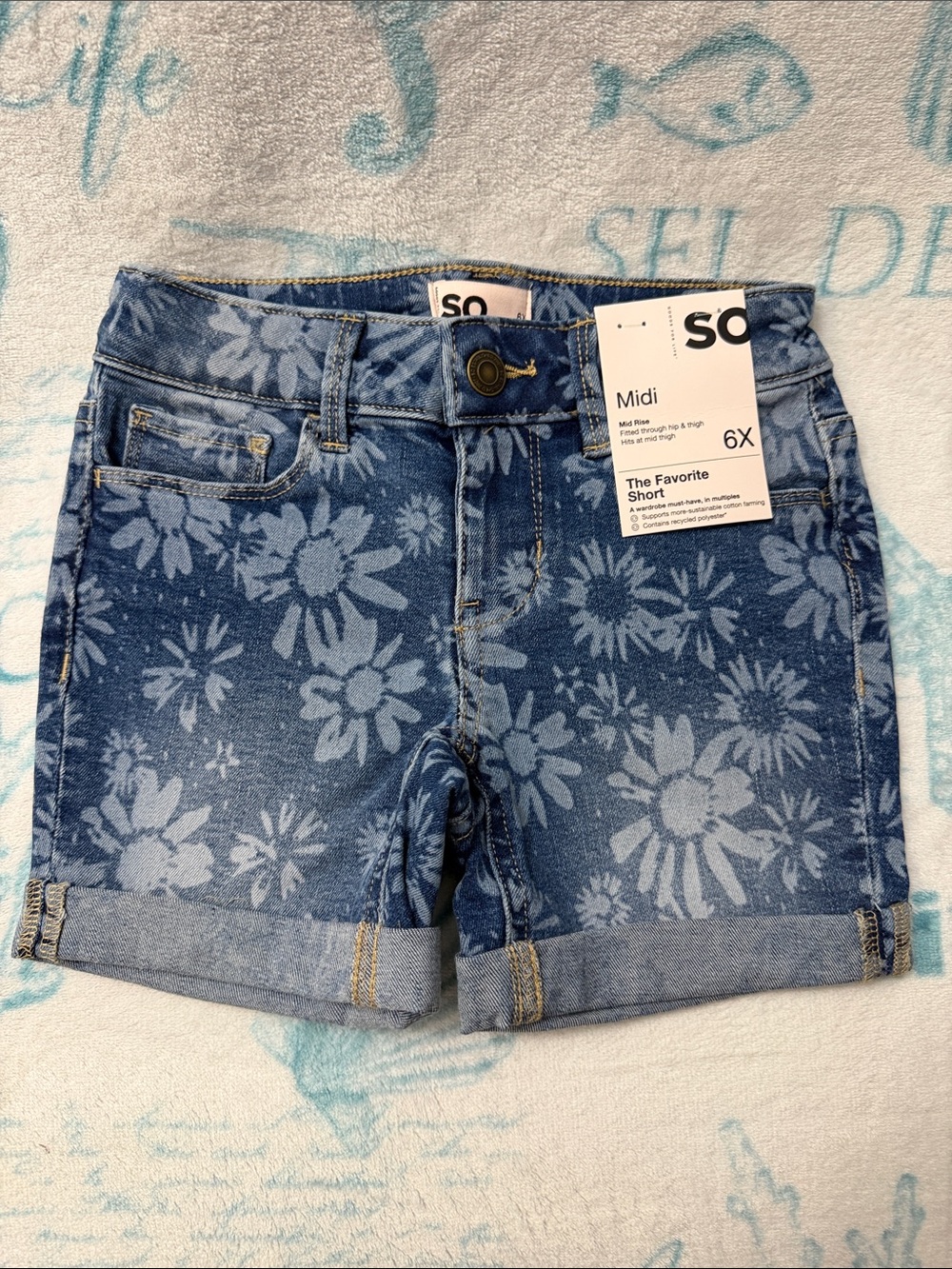 Girl’s SO Blue Floral Denim Midi Shorts